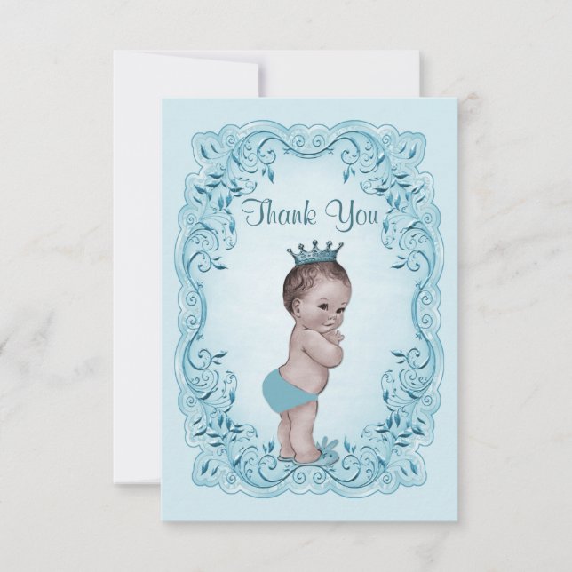 Blue Vintage Prince Baby Shower Thank You (Front)
