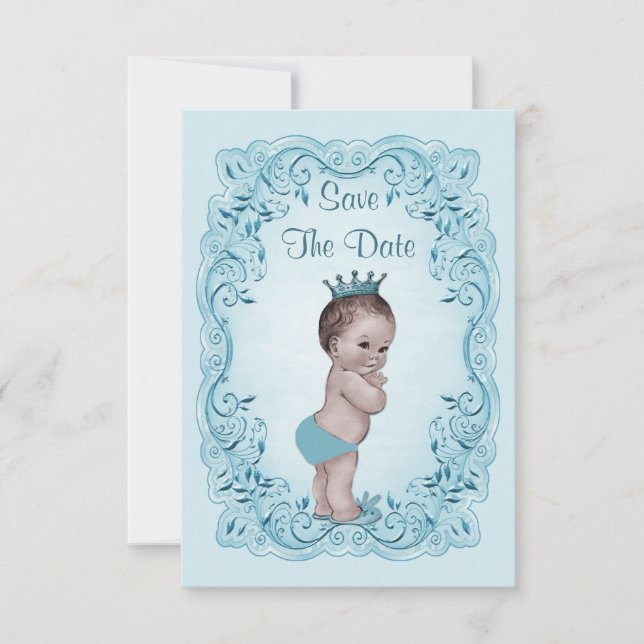 Blue Vintage Prince Save The Date Baby Shower (Front)