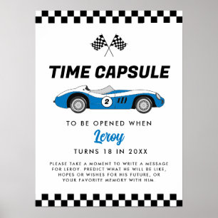 Blue Vintage Race Car Birthday Time Capsule Poster
