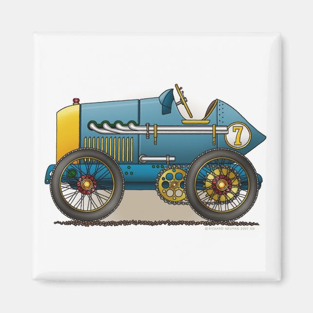 Blue Vintage Race Car Magnets (Front)