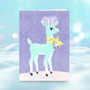 Blue Vintage Reindeer Holiday Card