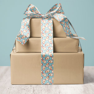 Blue Vintage Retro Santa Claus Christmas Satin Ribbon