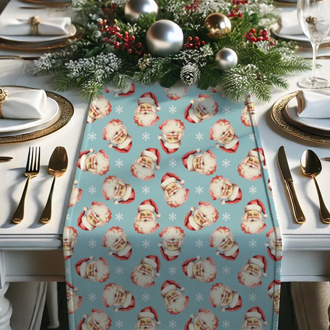 Blue Vintage Retro Santa Claus Christmas Short Table Runner (Creator Uploaded)