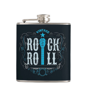 Blue Vintage Rock & Roll Logo Hip Flask