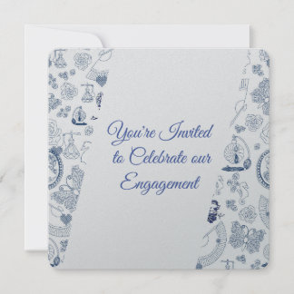 Blue Vintage Romance Engagement Invitation