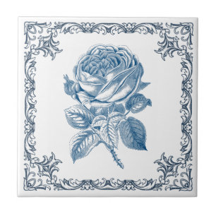 blue vintage rose tile