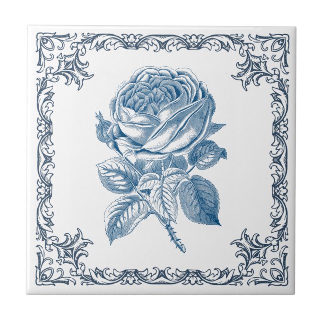blue vintage rose tile (Front)