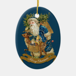 Blue Vintage Santa Claus Classic Christmas Custom Ceramic Tree Decoration
