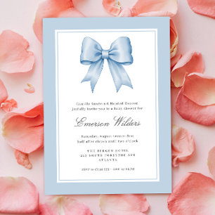 Blue Vintage Satin Bow Baby Boy Shower Invitation