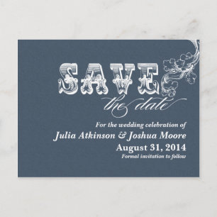 blue vintage save the date postcards