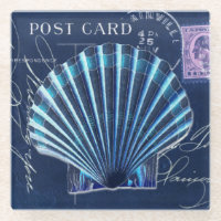 Blue Vintage Scallop Shell US Postage Collage