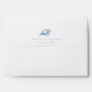 Blue Vintage Seashell Beach Wedding Envelope