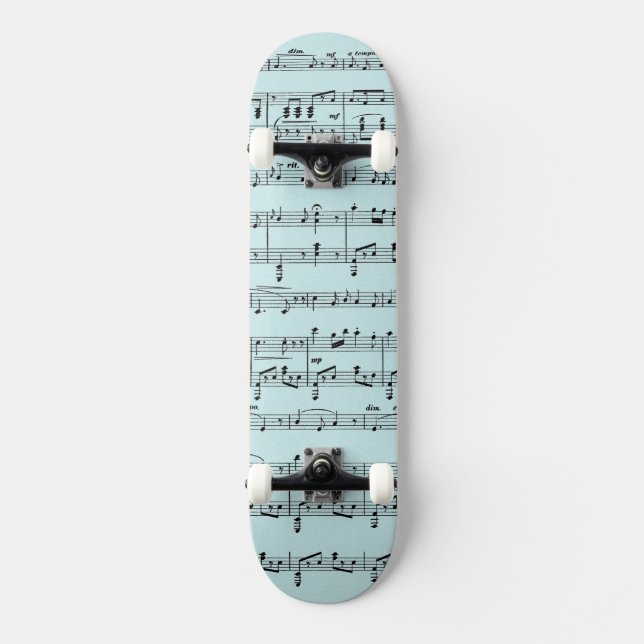 Blue Vintage Sheet Music Skateboard (Front)