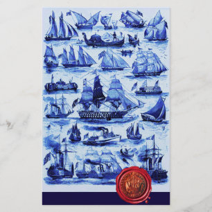 BLUE VINTAGE SHIPS,SAILING VESSELS Red Wax Seal Stationery