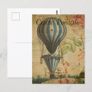 Blue Vintage Steampunk Hot Air Balloon Postcard