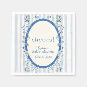 Blue Vintage Stripe Garden Floral Baby Shower Napkin