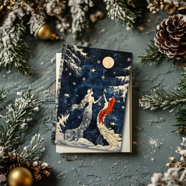 Blue Vintage Style Christmas Card with Mermaids (Creator Uploaded)