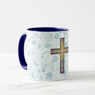 Blue Vintage Style Faith and Cross Mug