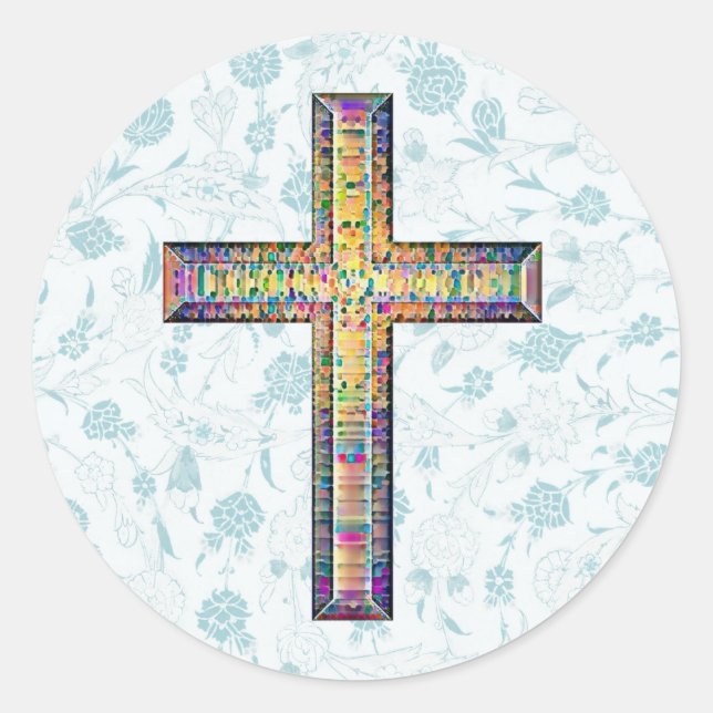 Blue Vintage Style Faith Cross Classic Round Sticker (Front)