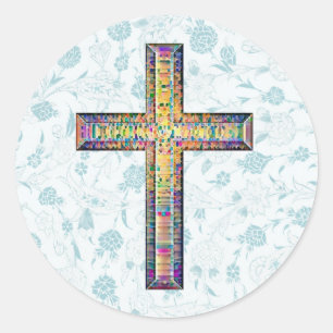 Blue Vintage Style Faith Cross Classic Round Sticker