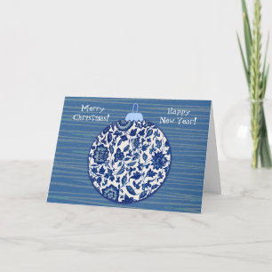 Blue Vintage Style Floral Christmas Ornament Card