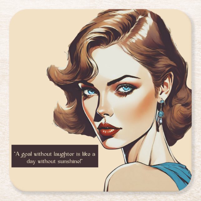 BLUE VINTAGE SUNSHINE QUOTE SQUARE PAPER COASTER (Front)