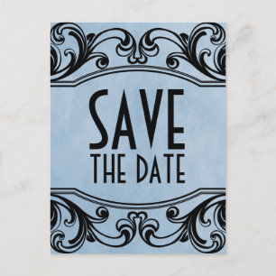 Blue Vintage Swirls Save the Date Postcard