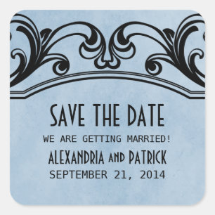 Blue Vintage Swirls Save the Date Stickers
