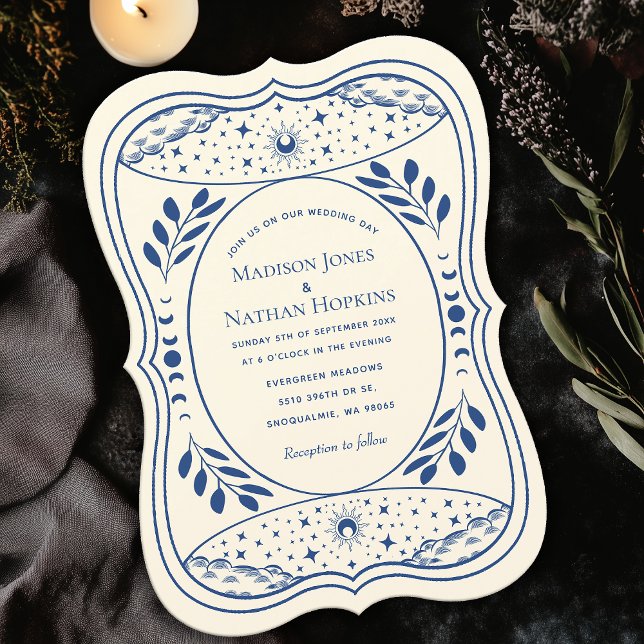 Blue Vintage Tarot Card Gothic Wedding Invitation (Creator Uploaded)