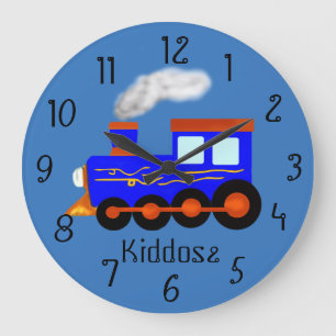 Blue vintage themed Train Large Clock