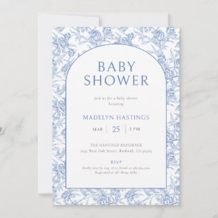 Blue Vintage Toile De Jouy Boy Baby Shower Invitation