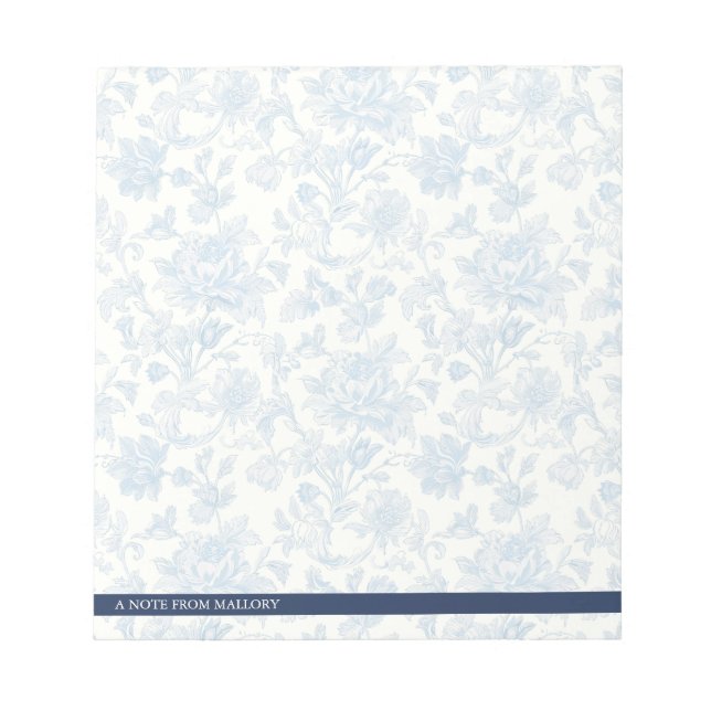 Blue Vintage Toile De Jouy Floral Notepad (Front)