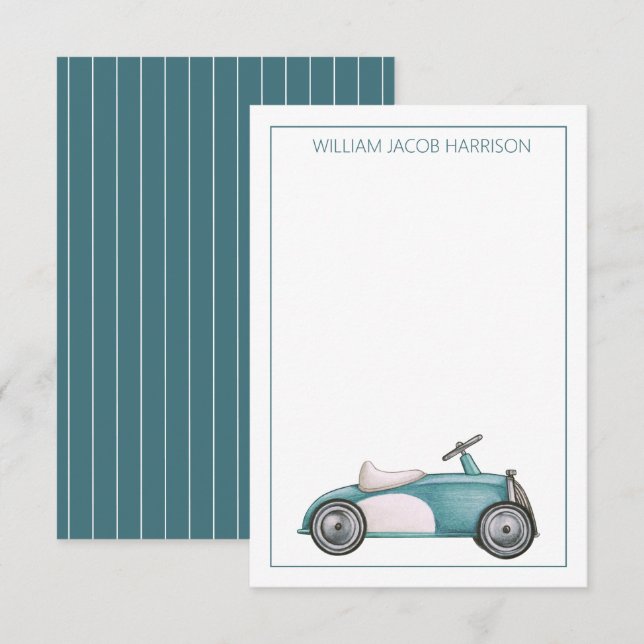 Blue Vintage Toy Car Personalised Card (Front/Back)
