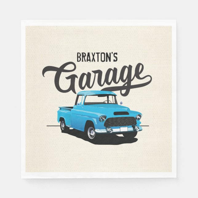 Blue Vintage Truck Birthday Custom Paper Napkins (Front)