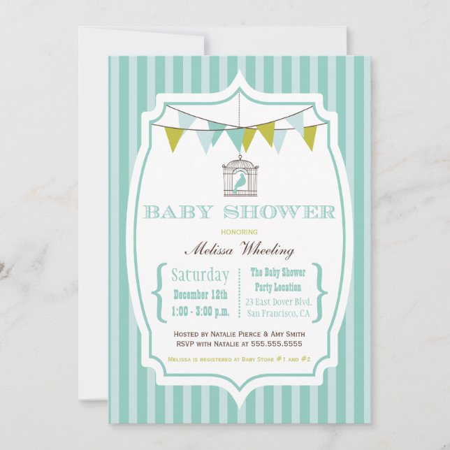 Blue vintage typography baby shower invitation (Front)