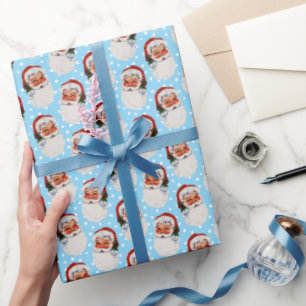 Blue Vintage Victorian Christmas Santa Claus Wrapping Paper