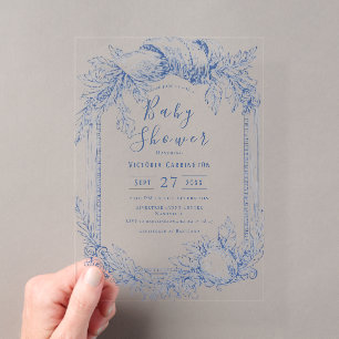 Blue Vintage Watercolor Baby Shower Acrylic Invitations