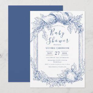 Blue Vintage Watercolor Baby Shower Invitation