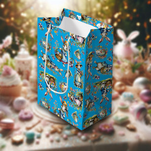Blue Vintage Watercolor Easter Bunny Eggs & Blooms Medium Gift Bag