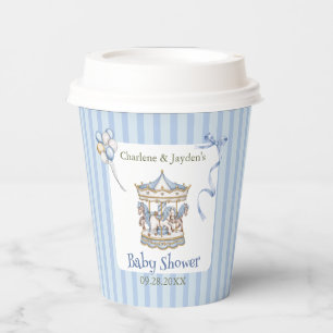 Blue Vintage Watercolor Horse Carousel Baby Shower Paper Cups