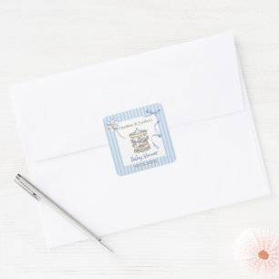 Blue Vintage Watercolor Horse Carousel Baby Shower Square Sticker