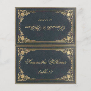 Blue Vintage Wedding Place Card Printed Guest Name