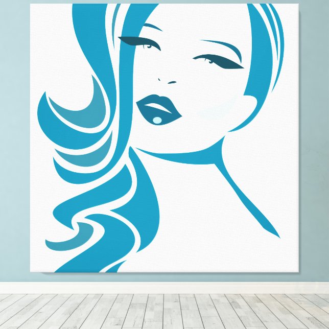 Blue Vintage Woman Face Canvas Print (Insitu(Wood Floor))
