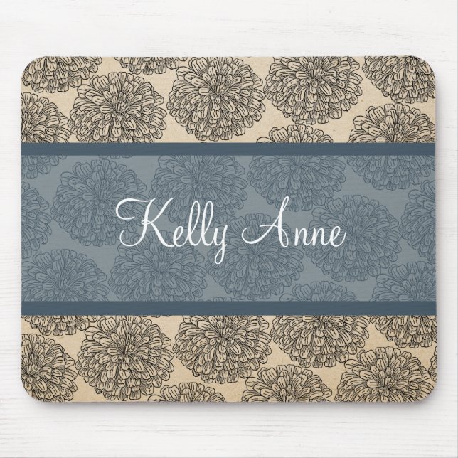 Blue Vintage Zinnia Mousepad (Front)