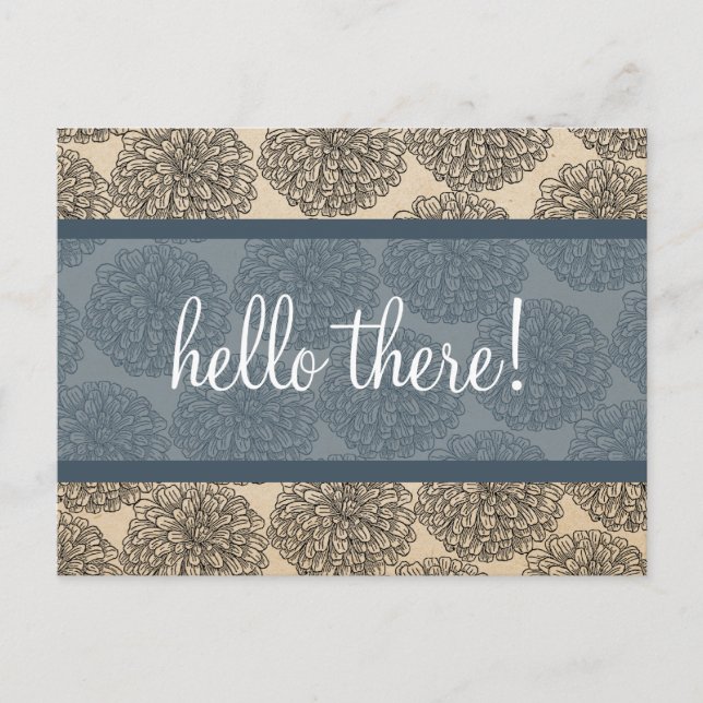 Blue Vintage Zinnia Postcard (Front)