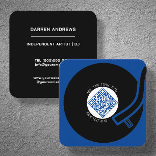 Blue Vinyl LP Music QR Code Square Business Card