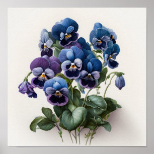 Blue Violas Flower Art Print Poster