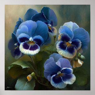 Blue Violas Flower Art Print Poster
