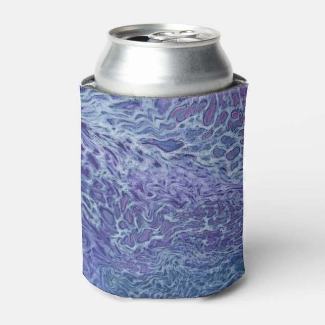 Blue & Violet Acrylic Abstract Fluid Art Can Cooler (Can Front)