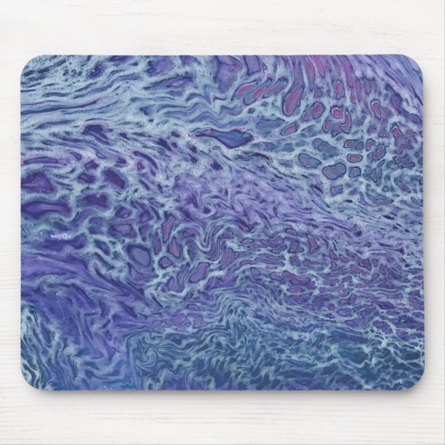 Blue & Violet Acrylic Abstract Fluid Art Mouse Mat (Front)